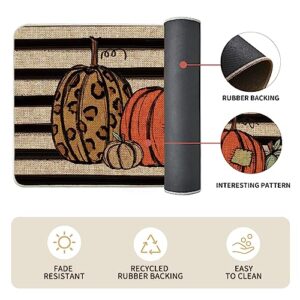 Artoid Mode Watercolor Stripes Pumpkin Decorative Kitchen Mats Set of 2, Home Seasonal Fall Holiday Party Autumn Harvest Thanksgiving Vintage Low-Profile Floor Mat - 17x29 and 17x59 Inch