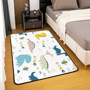 jejeloiu Cute Dinosaur Area Rug Cartoon Cactus Rugs for Living Room Set Decor Jungle Dino Boho Succulent Decorative Carpet Set Wild Animal Pattern Yellow Grey Indoor Floor Mat Bedroom Accent Rug 5X7