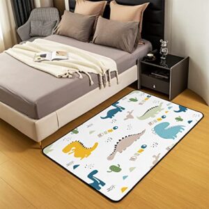 jejeloiu Cute Dinosaur Area Rug Cartoon Cactus Rugs for Living Room Set Decor Jungle Dino Boho Succulent Decorative Carpet Set Wild Animal Pattern Yellow Grey Indoor Floor Mat Bedroom Accent Rug 5X7