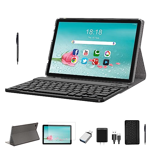 2023 Newest 2 in 1 Tablet, 10 inch Tablet, 128GB Storage, 1TB Expand, 8 Core Android Tablet, Dual Camera 13MP, 2.4G/5G WIFI Tabelt, IPS FHD, with Stylus, Keyboard, Case, BT5.0, 7000mAh Battery, GPS