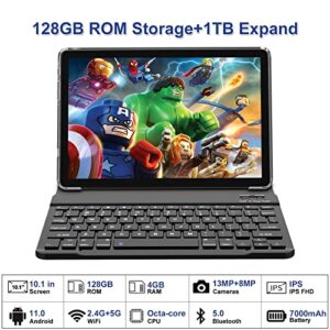 2023 Newest 2 in 1 Tablet, 10 inch Tablet, 128GB Storage, 1TB Expand, 8 Core Android Tablet, Dual Camera 13MP, 2.4G/5G WIFI Tabelt, IPS FHD, with Stylus, Keyboard, Case, BT5.0, 7000mAh Battery, GPS