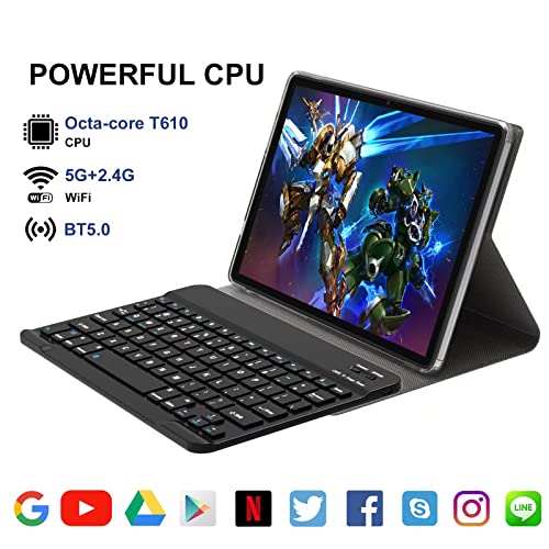 2023 Newest 2 in 1 Tablet, 10 inch Tablet, 128GB Storage, 1TB Expand, 8 Core Android Tablet, Dual Camera 13MP, 2.4G/5G WIFI Tabelt, IPS FHD, with Stylus, Keyboard, Case, BT5.0, 7000mAh Battery, GPS