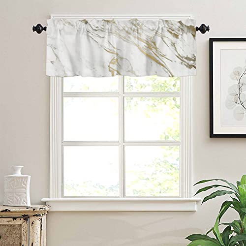 JasmineM Valances Curtains for Windows White Gold Marble Rod Pocket Kitchen Valance Scarf for Living Room Wild Symbol Short Window Treatment Drapes Curtain for Bedroom 60x18in