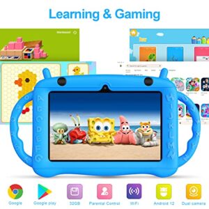 Fivahiva Kids Tablet 7 inch, Android 12 OS, Tablet for Kids,2GB+32GB ROM, Games, Wi-Fi, Parental Control, Dual Cameras, Tablet Silicone Case, Gift for Boys