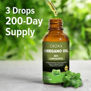 ORZAX Oregano Oil Drops, 1 Fl Oz (30 ml), Wild Oregano Oil with 88% Carvacrol, Helps Immune Support, 200 Day Supply