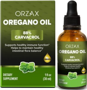 orzax oregano oil drops, 1 fl oz (30 ml), wild oregano oil with 88% carvacrol, helps immune support, 200 day supply