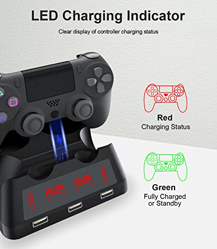 PS4 Controller Charging Dock Station, 4 in 1 PS VR Motion Move Controller Charger Station, Fast Playstation 4 Controller Charger with LED Indicator Compatible with PS4/Slim/PS4 Pro/PS VR Charging Dock