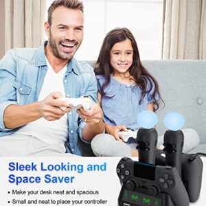 PS4 Controller Charging Dock Station, 4 in 1 PS VR Motion Move Controller Charger Station, Fast Playstation 4 Controller Charger with LED Indicator Compatible with PS4/Slim/PS4 Pro/PS VR Charging Dock