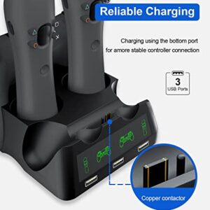 PS4 Controller Charging Dock Station, 4 in 1 PS VR Motion Move Controller Charger Station, Fast Playstation 4 Controller Charger with LED Indicator Compatible with PS4/Slim/PS4 Pro/PS VR Charging Dock