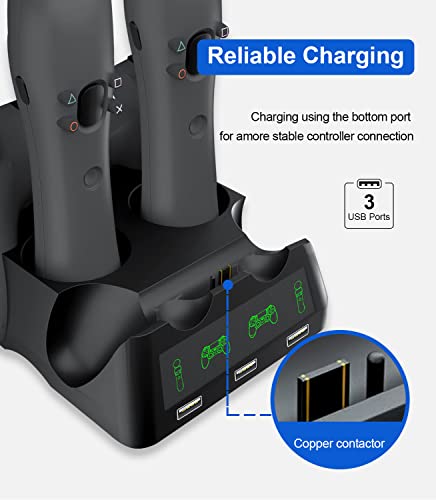 PS4 Controller Charging Dock Station, 4 in 1 PS VR Motion Move Controller Charger Station, Fast Playstation 4 Controller Charger with LED Indicator Compatible with PS4/Slim/PS4 Pro/PS VR Charging Dock