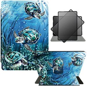 ryuithdjp for kindle fire 7 tablet case 7" 2022/2023 with 360 degree rotating swivel kickstand turtle design for kindle fire 7 case auto wake sleep leather cover