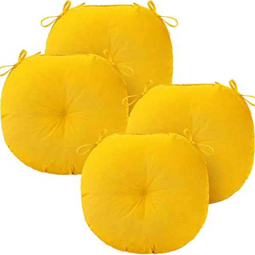 Wesiti 4 Pcs 15 Inch Outdoor Round Seat Cushions Bistro Chair Cushions Round Chair Cushions with Ties Patio Chair Pads Waterproof Floor Pillow for Home Porch Kitchen Office Garden Chairs (Yellow)