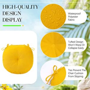 Wesiti 4 Pcs 15 Inch Outdoor Round Seat Cushions Bistro Chair Cushions Round Chair Cushions with Ties Patio Chair Pads Waterproof Floor Pillow for Home Porch Kitchen Office Garden Chairs (Yellow)