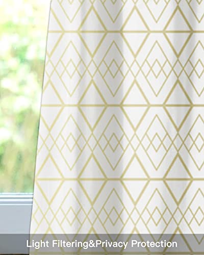 Amaze-Home Curtain Valances for Windows, White Gold Line Window Valances, Geometric Window Treatment Rod Pocket Valance Curtains for Kitchen/Bedroom/Bathroom 42x12 inch, 1 Panel