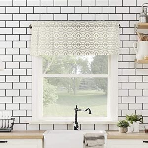 Amaze-Home Curtain Valances for Windows, White Gold Line Window Valances, Geometric Window Treatment Rod Pocket Valance Curtains for Kitchen/Bedroom/Bathroom 42x12 inch, 1 Panel