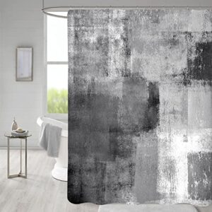 mitovilla grey ombre shower curtains with hooks, abstract rustic shower curtain for chic bathroom decor, paint brush graffiti design, vintage country grunge style, 72 x 72