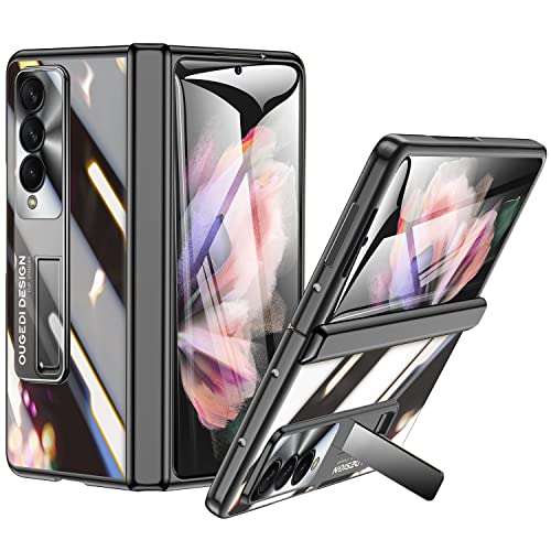 for Samsung Z Fold 3 Case: Electroplated Transparent Plating PC Crystal Clear Phone Case for Galaxy Z Fold 3, Slim Fold 3 Case with Spring Hinge Protector Built-in Kickstand