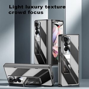 for Samsung Z Fold 3 Case: Electroplated Transparent Plating PC Crystal Clear Phone Case for Galaxy Z Fold 3, Slim Fold 3 Case with Spring Hinge Protector Built-in Kickstand