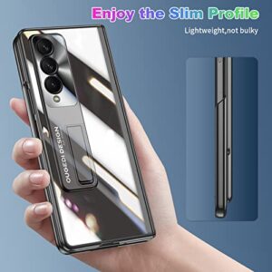 for Samsung Z Fold 3 Case: Electroplated Transparent Plating PC Crystal Clear Phone Case for Galaxy Z Fold 3, Slim Fold 3 Case with Spring Hinge Protector Built-in Kickstand