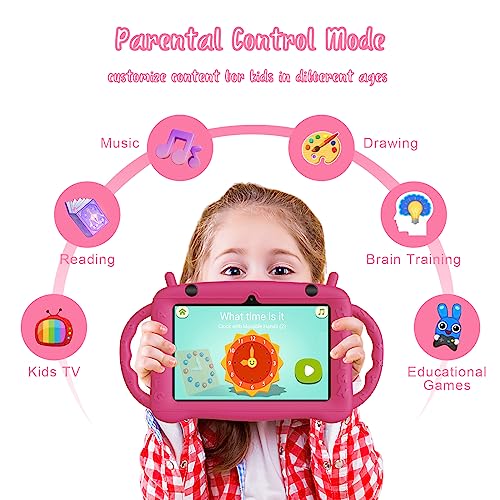 Kids Tablets 7in Android 11 Tablet for Kids Age 3-12,Quad Core 2GB RAM 32GB ROM Toddler Tablet with Shock-proof Case,Parental Control, Pre-installed Kids Educational APP,HD Screen,Dual Camera(Red)