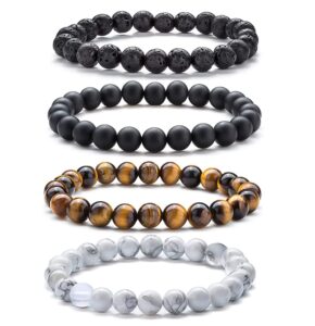 q&d&s natural lava beads bracelet for men stretch elastic bracelets adjustable braided rope gemstone bracelets for women (style a)