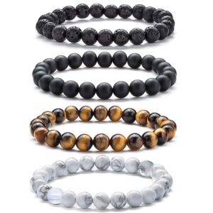 Q&D&S Natural Lava Beads Bracelet for Men Stretch Elastic Bracelets Adjustable Braided Rope Gemstone Bracelets for Women (Style A)