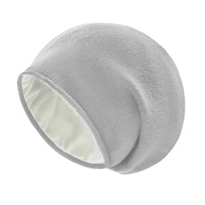 facecozy satin lined slouchy knit beanie hat wool blend winter hat for women beanies soft wool skull beanies cap (light grey)