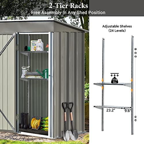 Tensun 5.3' x 2.8' x 6'Garden Shed with Ground Base, Metal Lean-to Storage Shed with Adjustable Shelf and Lockable Door, Tool Cabinet for Backyard, Lawn, Garden, Grey