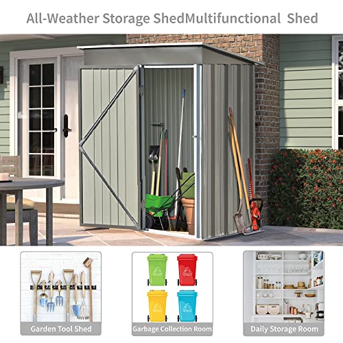 Tensun 5.3' x 2.8' x 6'Garden Shed with Ground Base, Metal Lean-to Storage Shed with Adjustable Shelf and Lockable Door, Tool Cabinet for Backyard, Lawn, Garden, Grey