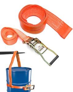 qwork vertical drum sling, 2-pack, 30" length, supports up to 850 lbs, barrel lifting web sling with ratchet strap, for 55 gallon drums