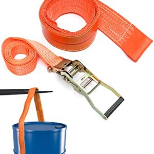 QWORK Vertical Drum Sling, 2-Pack, 30" Length, Supports up to 850 lbs, Barrel Lifting Web Sling with Ratchet Strap, for 55 Gallon Drums