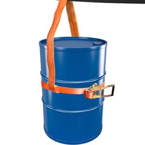 QWORK Vertical Drum Sling, 2-Pack, 30" Length, Supports up to 850 lbs, Barrel Lifting Web Sling with Ratchet Strap, for 55 Gallon Drums