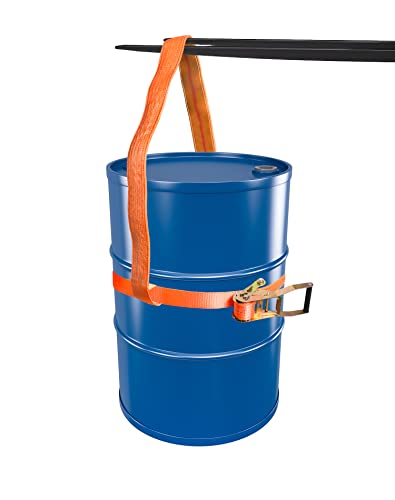 QWORK Vertical Drum Sling, 2-Pack, 30" Length, Supports up to 850 lbs, Barrel Lifting Web Sling with Ratchet Strap, for 55 Gallon Drums