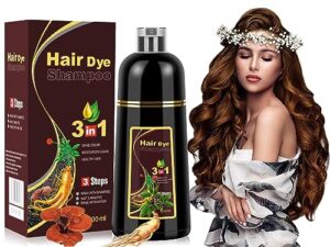 hair dye shampoo 3 in 1-100% grey coverage - instant black hair dye, herbal permanent hair color shampoo for women & men hair dye coloring in minutes(500ml,17.6 fl oz) (chestnut brown)