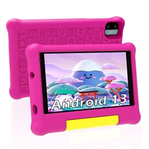 7 inch android 13 kids tablet with convertible shockproof case-stand, 2gb ram, 32gb rom, 2mp camera, g-sensor, 3000mah battery & parental controls - perfect choice for smart learning & play (pink)