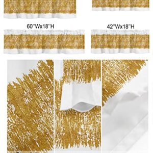 WARM TOUR Curtain Valances for Kitchen Windows Gold Block Line White Back,Privacy Rod Pocket Drape Modern Abstract Art,Window Valance Toppers for Living Room Bathroom Cafe Home Decor 42x12in