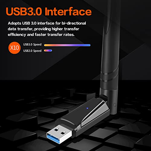 USB Wireless for PC,USB WiFi Adapter for PC,2.4GHz/5GHz,1300Mbps USB 3.0 Wireless WiFi Dongle,High Gain Dual Band 5dBi Antenna, Support Windows 11/10/8.1/8/7/XP, Mac OS 10.9-10.15