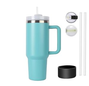 dreaming my dream 40oz tumbler with handle, h2.0 tumbler reusable vacuum, insulated tumbler with lid and straws, insulated cup, leak resistant lid (lake green)
