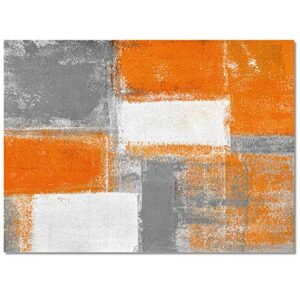 indoor outdoor 3'x5' area rug - non-slip backing easy-cleaning living room rugs washable thanksgiving area rugs orange gray modern abstract art painting graffiti design floor carpet for bedroom dorm