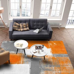 Indoor Outdoor 3'x5' Area Rug - Non-Slip Backing Easy-Cleaning Living Room Rugs Washable Thanksgiving Area Rugs Orange Gray Modern Abstract Art Painting Graffiti Design Floor Carpet for Bedroom Dorm