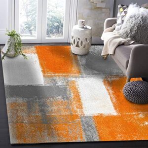 Indoor Outdoor 3'x5' Area Rug - Non-Slip Backing Easy-Cleaning Living Room Rugs Washable Thanksgiving Area Rugs Orange Gray Modern Abstract Art Painting Graffiti Design Floor Carpet for Bedroom Dorm