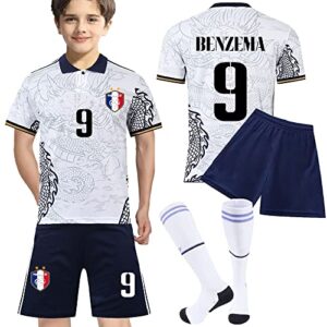 casmyd kids france soccer jersey+shorts world cup #9 benze’maa football team sports fan shirt kit for boys girls youh