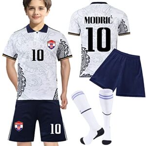 Casmyd #10 Mod’Ricc Croatia Soccer Jersey+Shorts Kids Football Team Shirts Kit Dragon Graphic Soccer Uniform for Boy/Girl Set