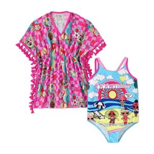 l.o.l. surprise! kids girls one piece swimsuit swimwear cover up set cartoon printed bikini bathing suit 9-10 years