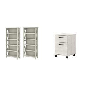 bush furniture key west 5 shelf bookcase set in linen white oak & key west 2 drawer mobile file cabinet, linen white oak