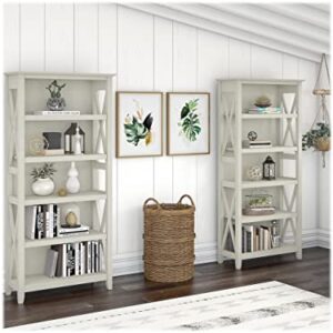 Bush Furniture Key West 5 Shelf Bookcase Set in Linen White Oak & Key West 2 Drawer Mobile File Cabinet, Linen White Oak