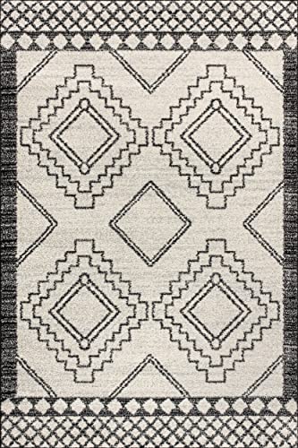 JONATHAN Y MOH208B-8 Aksil Moroccan Beni Souk Indoor Farmhouse Area, 8 ftx10 ft & MOH200A-8 Amir Moroccan Beni Souk Indoor Area-Rug Bohemian Farmhouse Rustic Geometric Easy, 8x10, Cream, Black