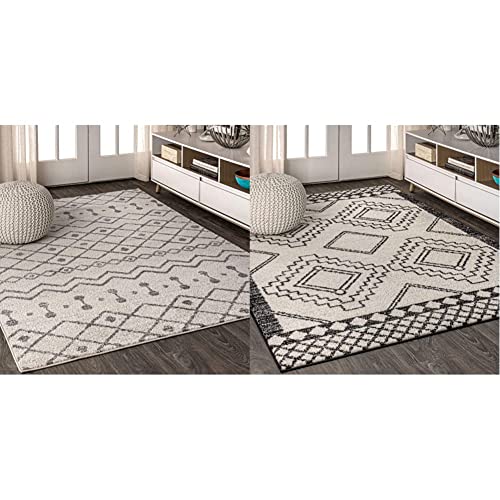 JONATHAN Y MOH208B-8 Aksil Moroccan Beni Souk Indoor Farmhouse Area, 8 ftx10 ft & MOH200A-8 Amir Moroccan Beni Souk Indoor Area-Rug Bohemian Farmhouse Rustic Geometric Easy, 8x10, Cream, Black