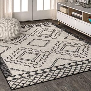 JONATHAN Y MOH208B-8 Aksil Moroccan Beni Souk Indoor Farmhouse Area, 8 ftx10 ft & MOH200A-8 Amir Moroccan Beni Souk Indoor Area-Rug Bohemian Farmhouse Rustic Geometric Easy, 8x10, Cream, Black