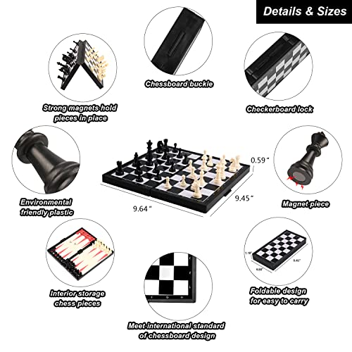 Magnetic Chess Set Backgammon Board Game Set 3 in 1 with Checkers Inside for Home Outdoor Travel Chess Set